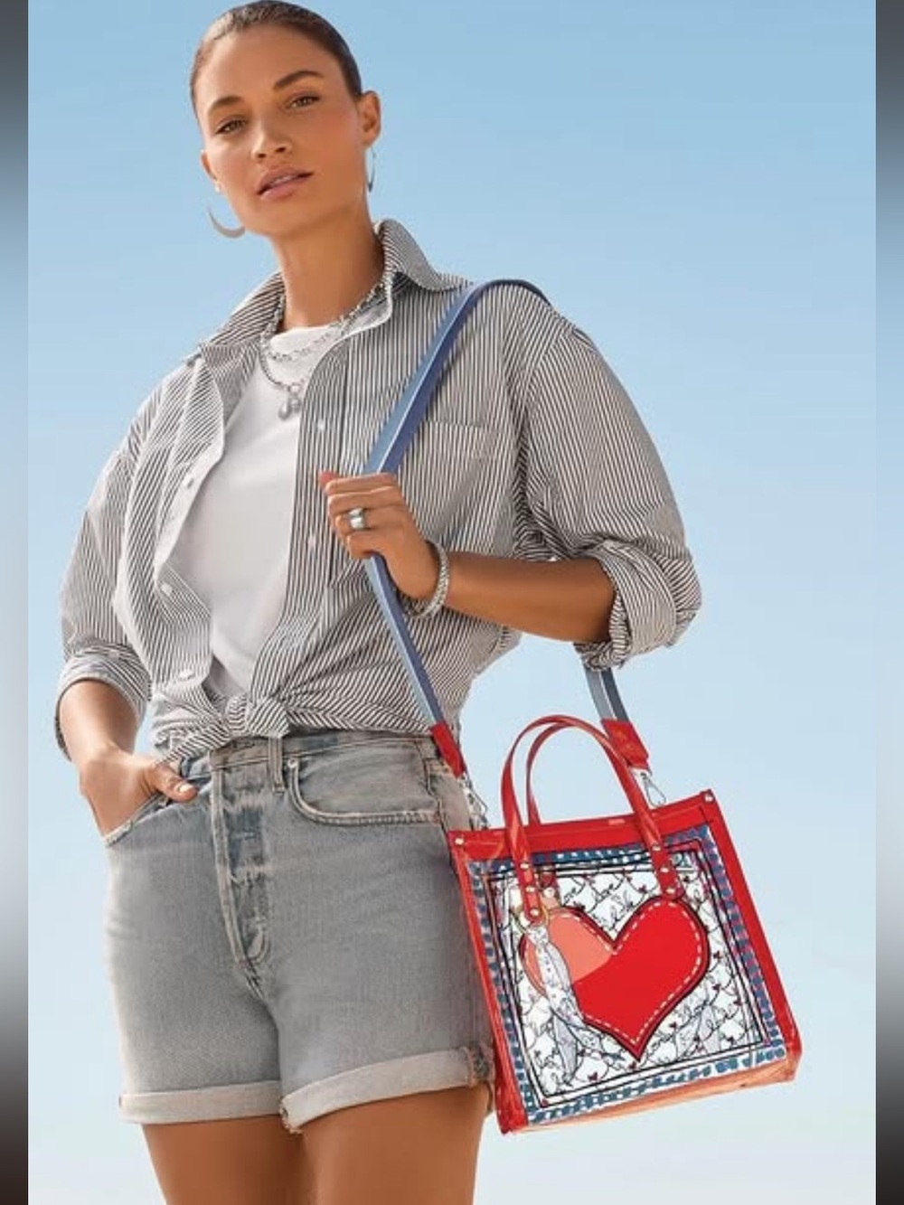 NWT Brighton Striped Love Red Heart Crossbody Tote Bag